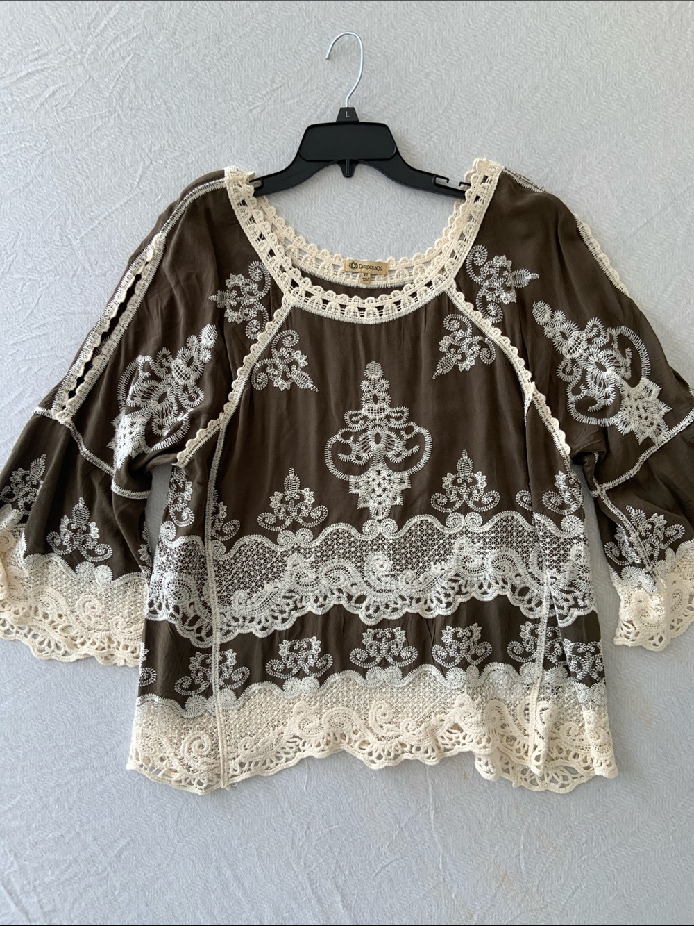 Democracy Brown Tunic with Cream Lace Embroidery
